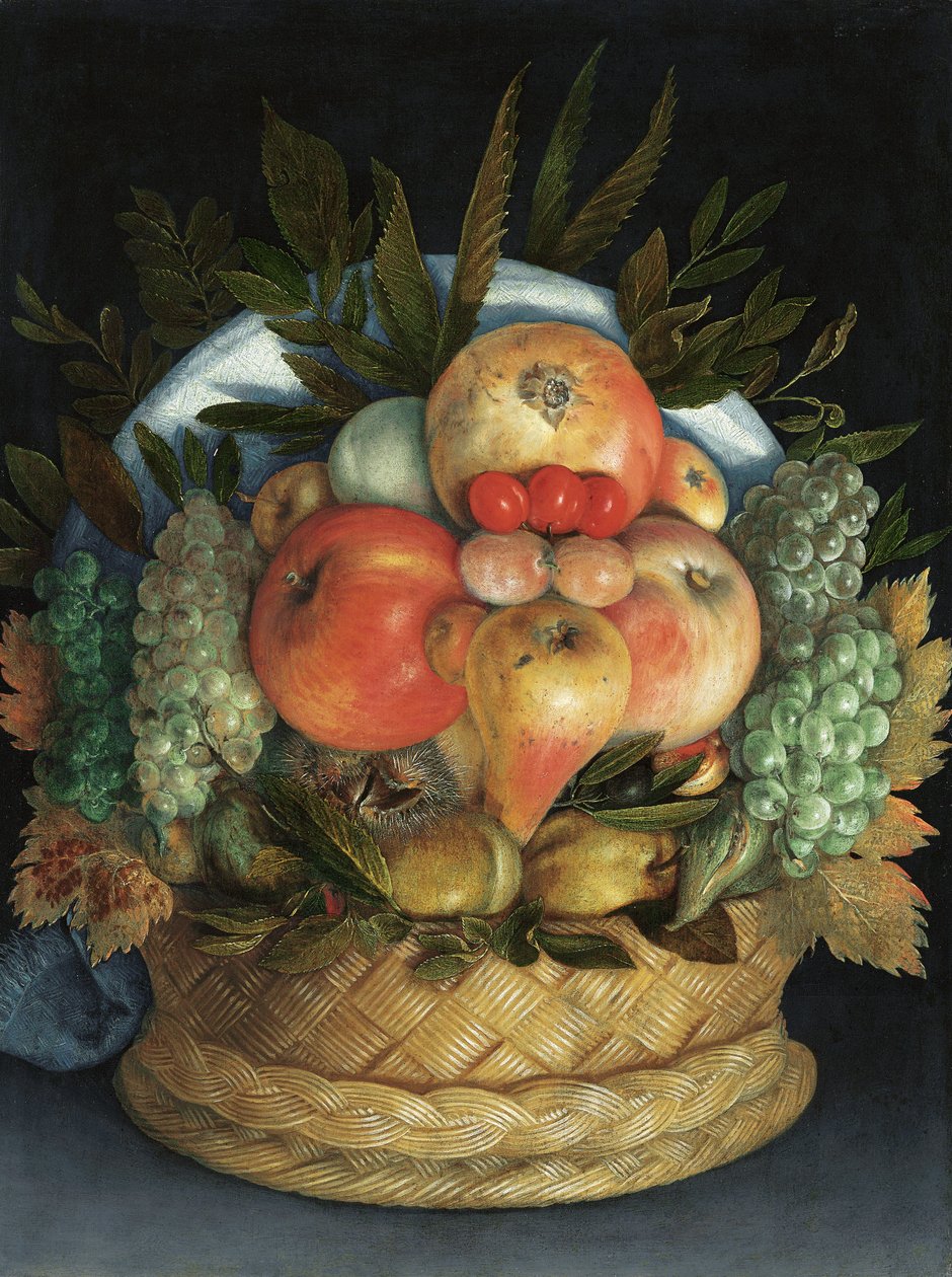 Reversibelt antropomorfisk portrett av en mann sammensatt av frukt av Giuseppe Arcimboldo