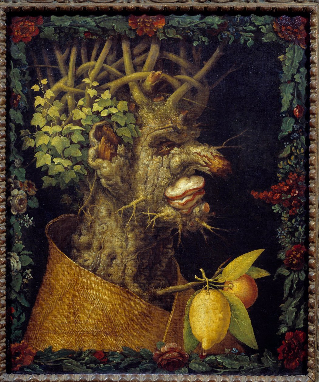 Vinterallegori om årstidene. Maleri av Giuseppe Arcimboldo (1527-1593) 1500-tallet Søn. 0,76x0,63 m - Vinter (fra en serie som viser de fire årstidene) - Maleri av Giuseppe Arcimboldo (1527-1593), olje på lerret (76x63 cm) av Giuseppe Arcimboldo