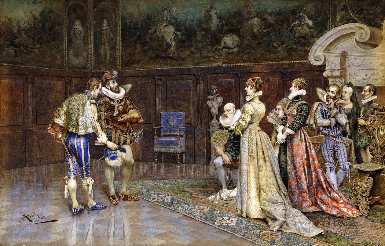 En presentasjon av Henri IV av Frankrike ved domstolen til Marguerite Valois av Giuseppe Aureli