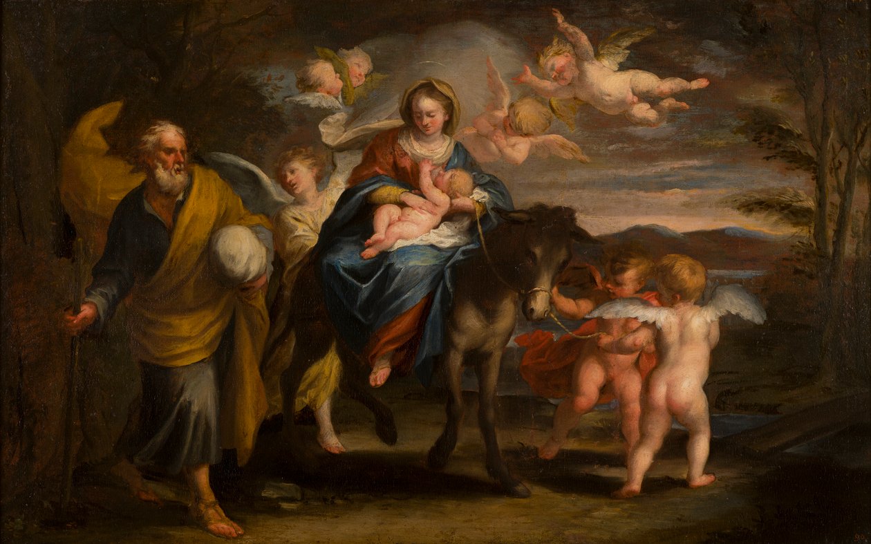 The Flight into Egypt, ca. 1608-57 (olje på lerret) av Giuseppe Badaracco