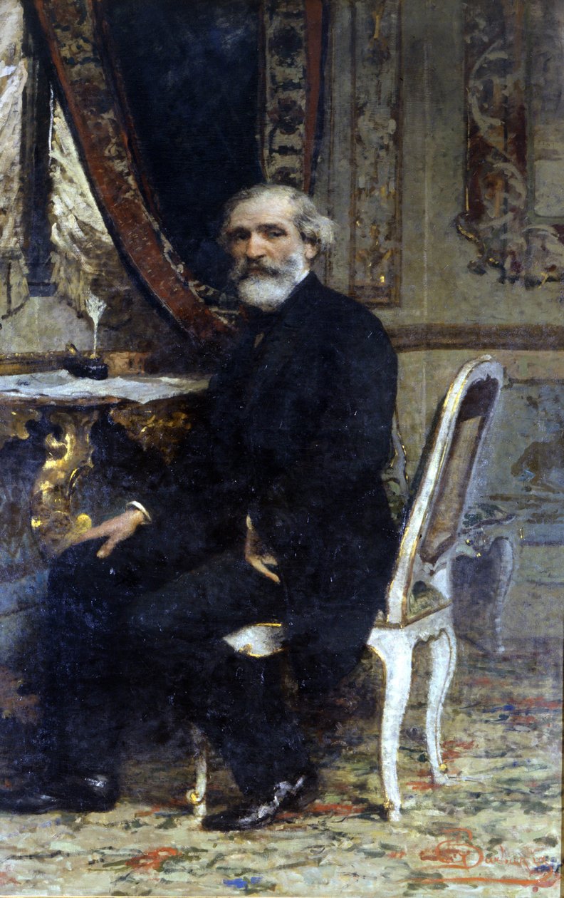 Portrett av Giuseppe Verdi, italiensk komponist (1813-1901). Barbaglia-maleri. Grand Hotel og Milano av Giuseppe Barbaglia