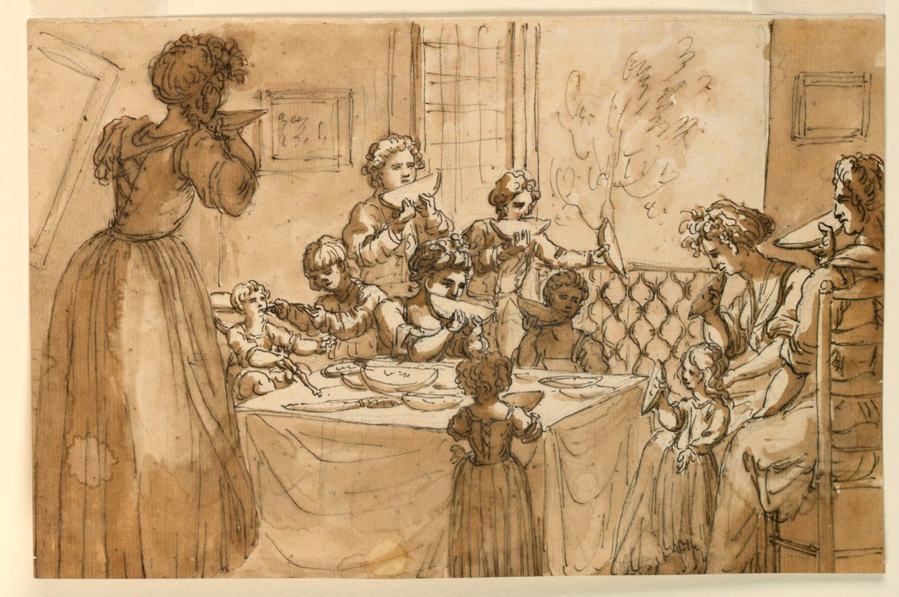 Familie som spiser melon av Giuseppe Barberi