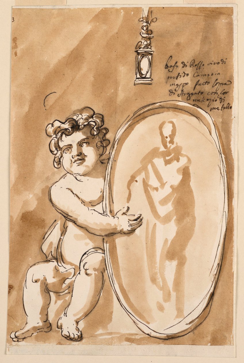 Sittende Putto med medaljong av Giuseppe Barberi
