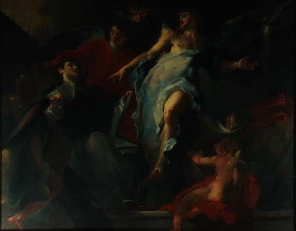 St. Thomas omgitt av engler av Giuseppe Bazzani