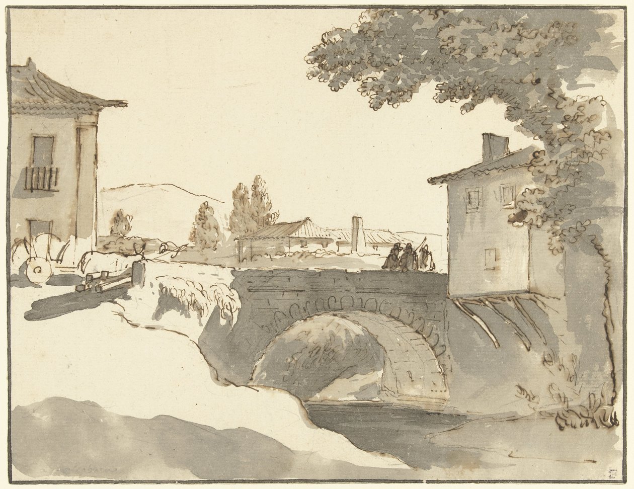 Landsbyutsikt i Alcobaça i Portugal av Giuseppe Bernardino Bison (possibly)