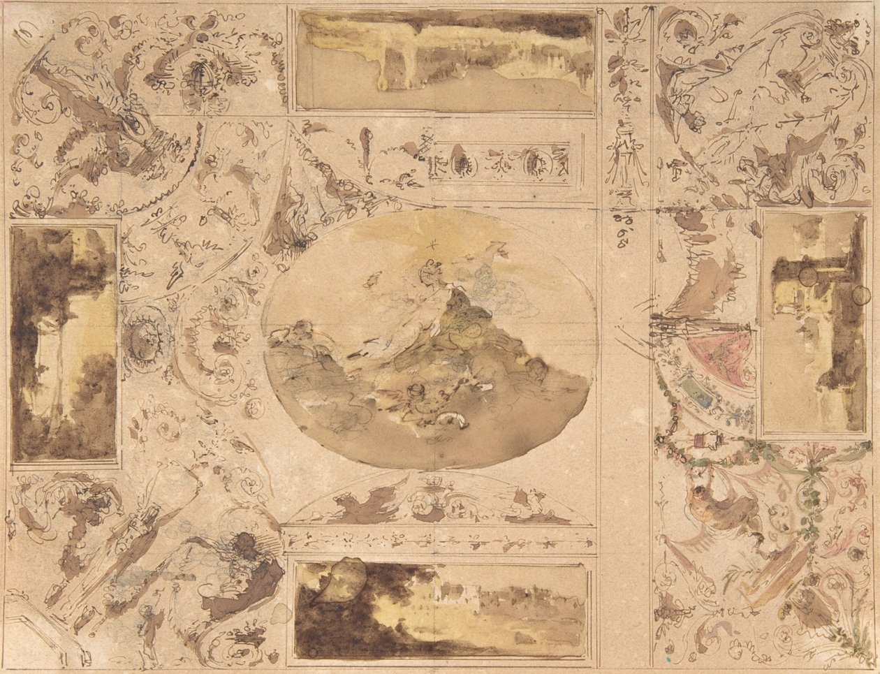 Design for dekorasjon av et tak, slutten av 1700-midten av 1800-tallet. av Giuseppe Bernardino Bison