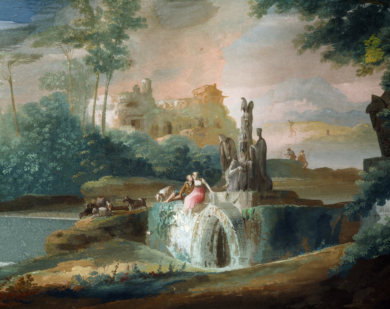 Galant scene av gjetere i et imaginært landskap, av Giuseppe Bernardino Bison (1762-1844) av Giuseppe Bernardino Bison
