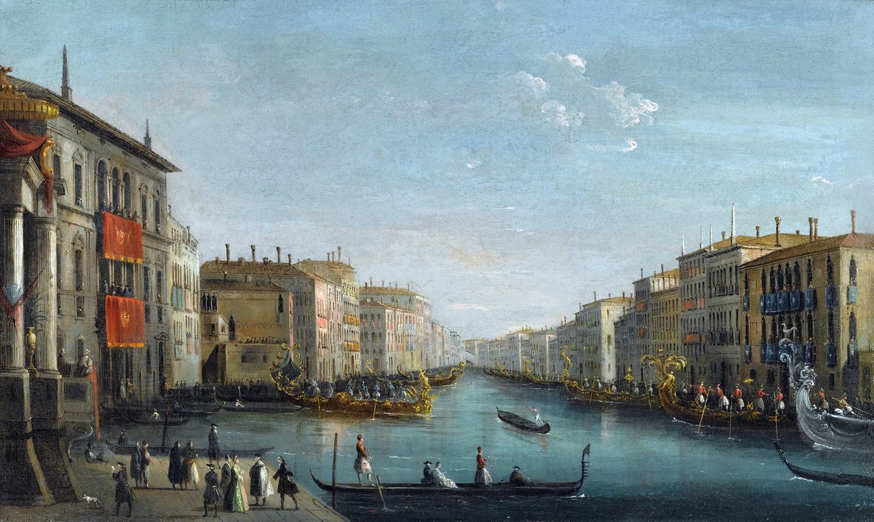 Utsikt over Canal Grande fra Palazzo Balbi med utsikt mot Rialtobroen med en Regatta av Bison, Giuseppe Bernardino (1762-1844). Olje på lerret, størrelse: 48,9x81,9, av Giuseppe Bernardino Bison