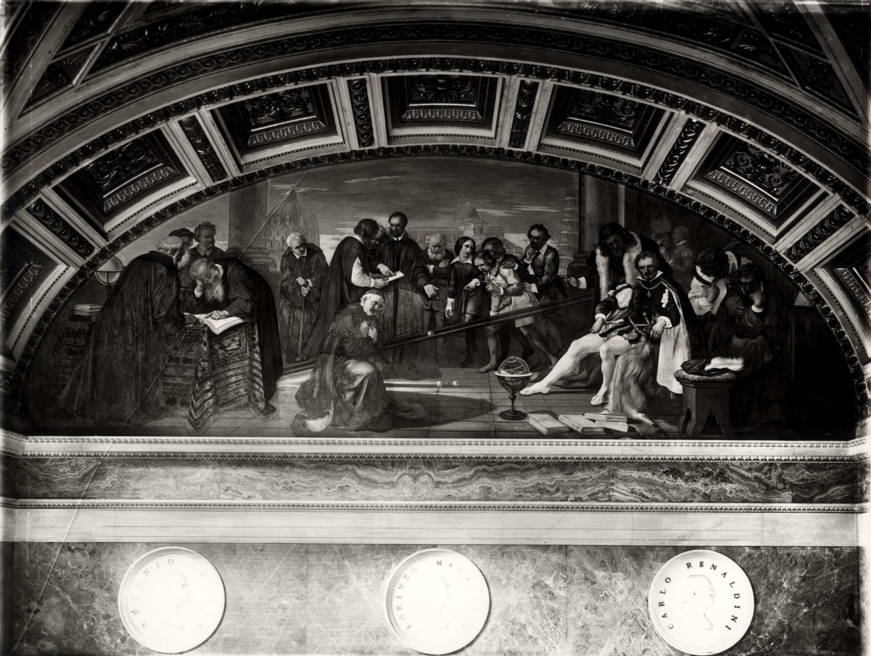 Rettsaken mot Galileo (1564-1642) detalj av Galileo i Pisa (fresco) av Giuseppe Bezzuoli