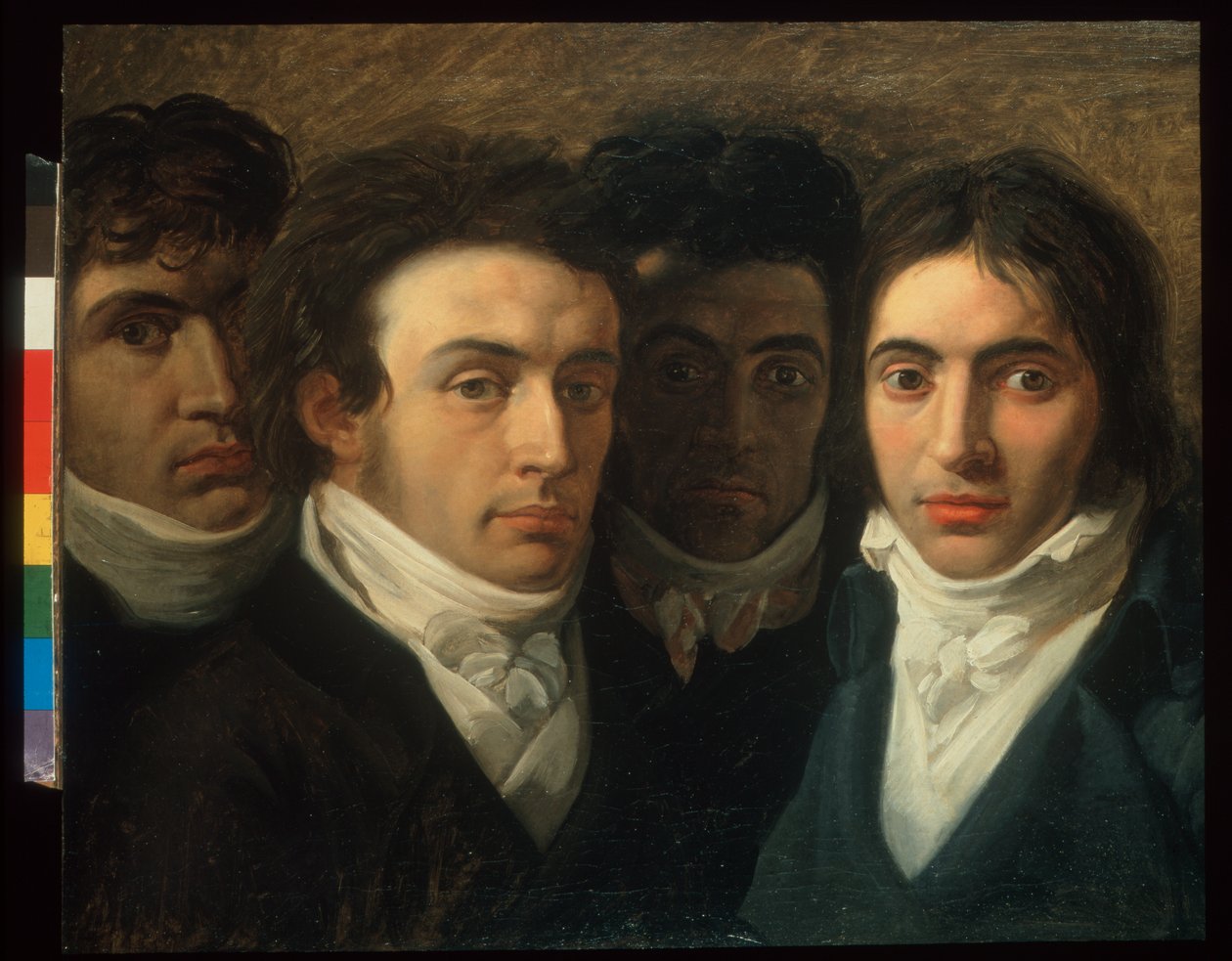 Selvportrett med Felice Bellotti, Gaetano Cattaneo og Carlo Porta av Giuseppe Bossi