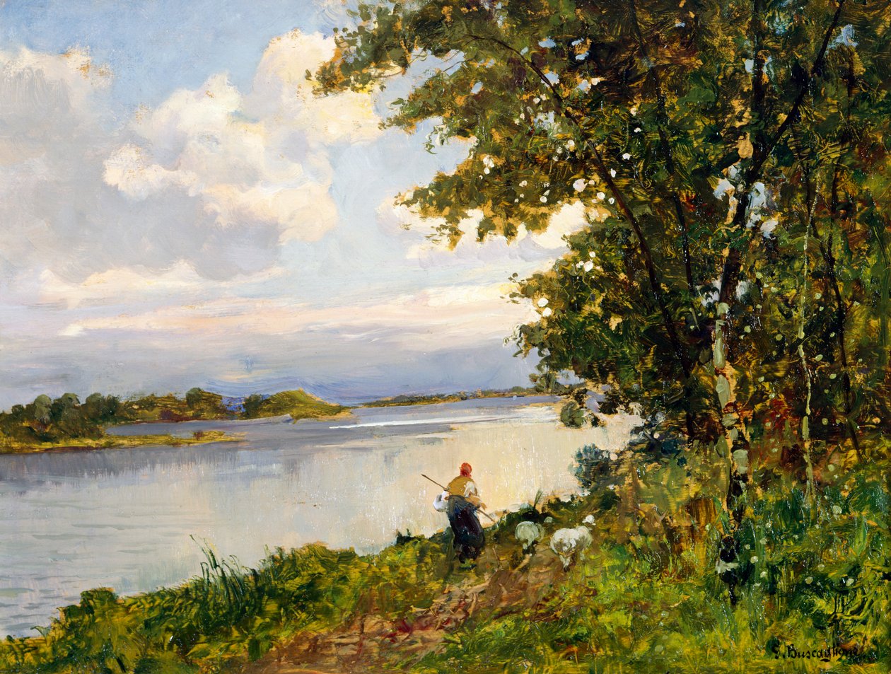 Returnerer om kvelden (olje på panel) av Giuseppe Buscaglione
