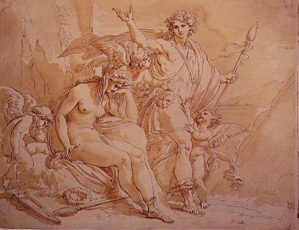 Bacchus og Ariadne, 1780 (blekk og vask på papir) av Giuseppe Cades