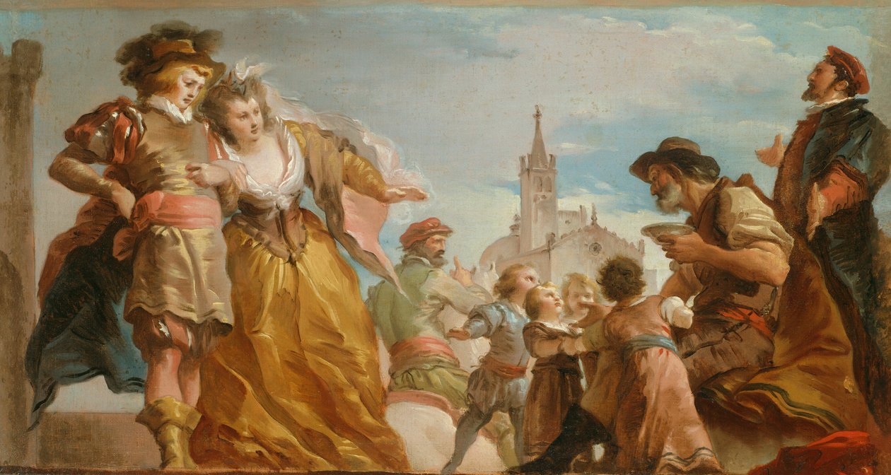Møtet mellom Gautier, grev av Antwerpen, og hans datter, Violante av Giuseppe Cades