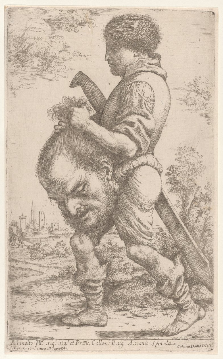 David bærer hodet til Goliat, som han holder i håret, 1620-30. av Giuseppe Caletti