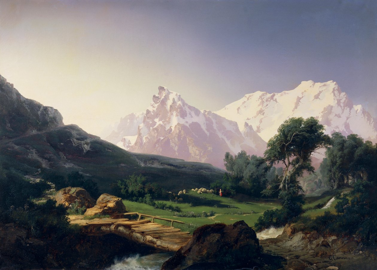 Alpintoppene, Gressoney Valley, av Giuseppe Camino (1818-1890) av Giuseppe Camino