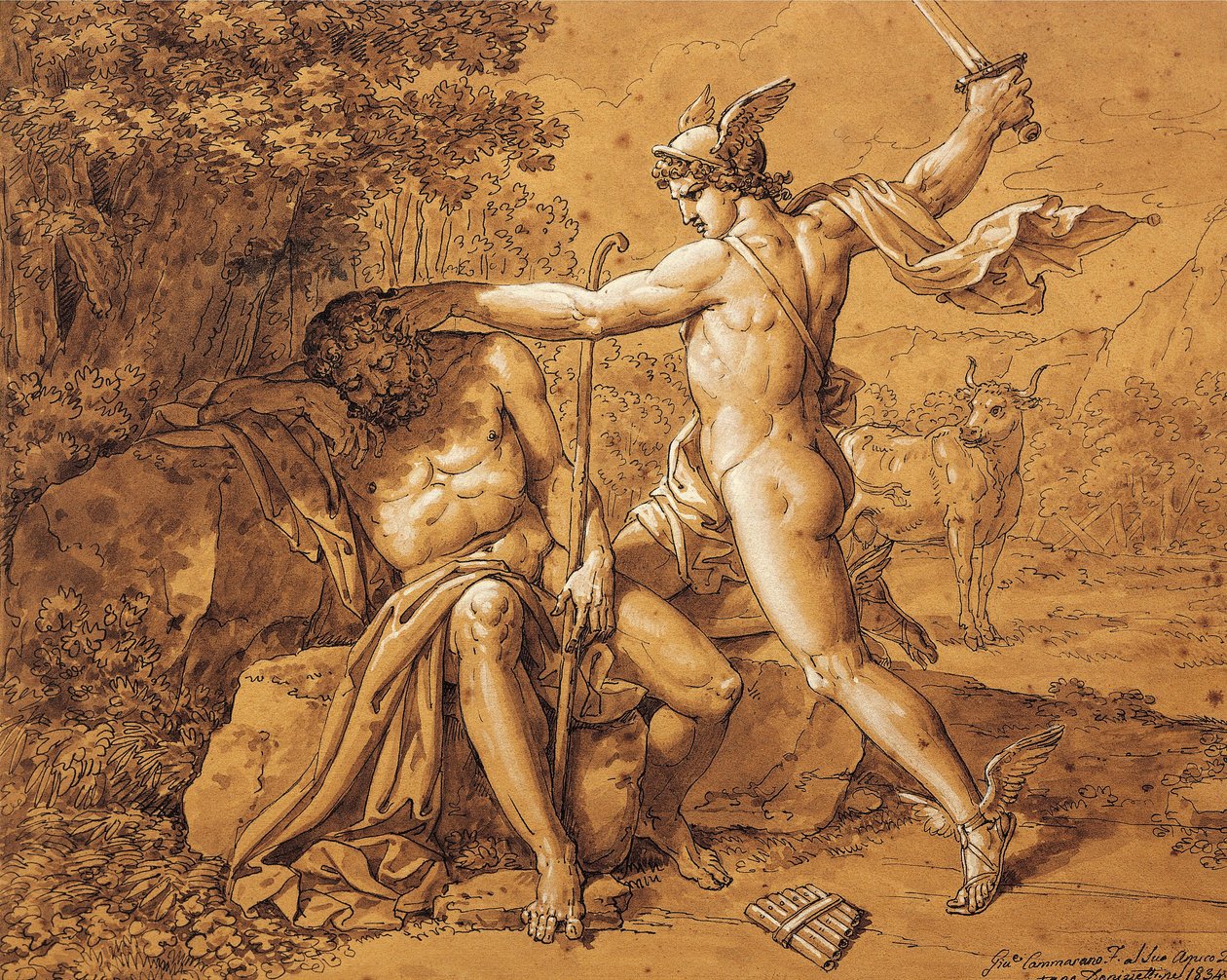 Italia, Mercury dreper Argus for å redde nymfen (Mercury dreper Argo for å redde nymfen) av Giuseppe Cammarano (1766-1859) gitt av kunstneren til Gaetano Donizetti, tegning av Giuseppe Cammarano