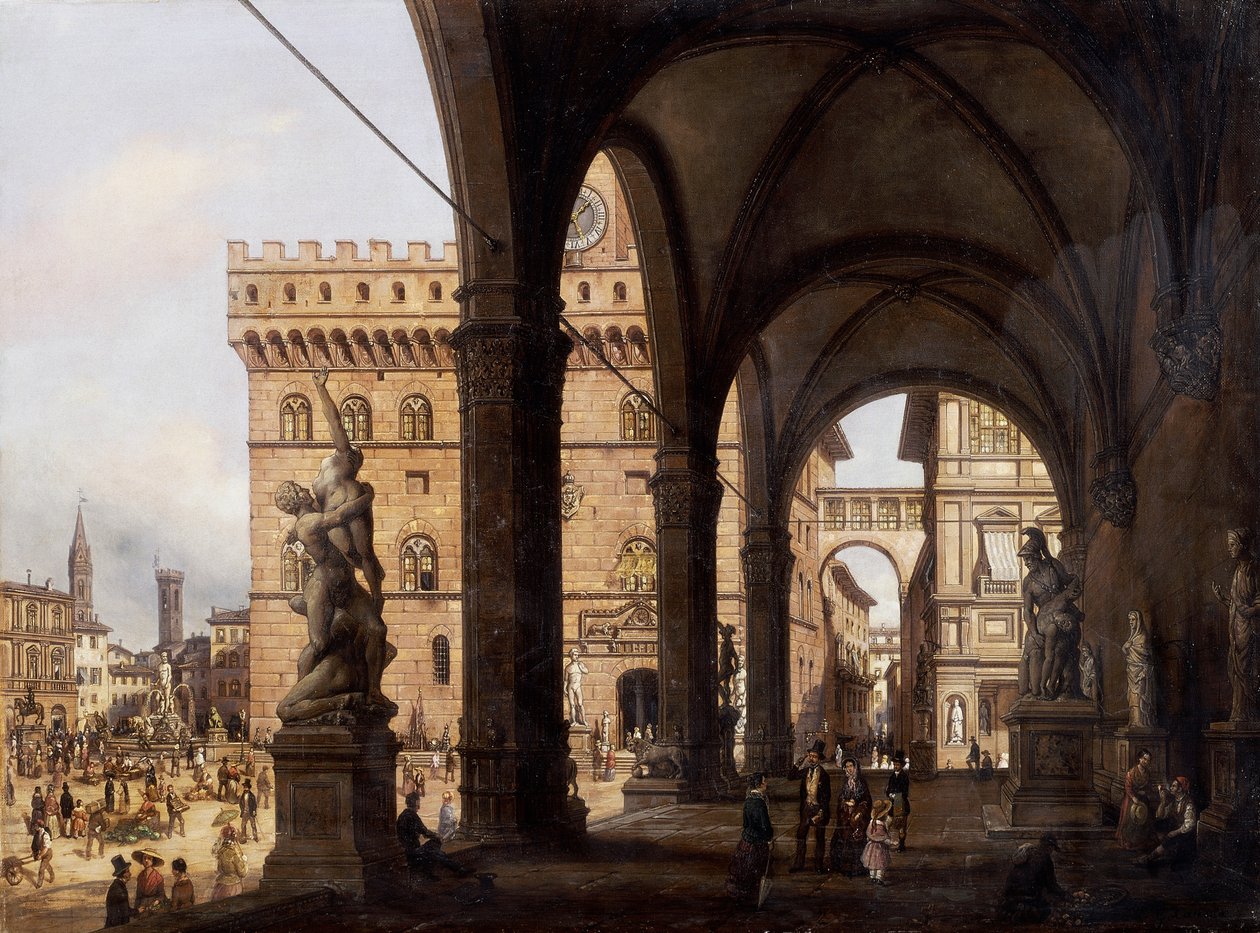 Firenze, Piazza della Signoria (Signoria-plassen), av Giuseppe Cannella (1788-1847) av Giuseppe Canella
