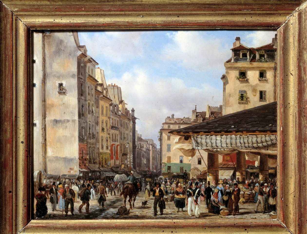 Les Halles og rue de la Tonnellerie i 1828: utsikt over Paris på 1800-tallet. Maleri av Giuseppe Canella (1788-1847) av Giuseppe Canella