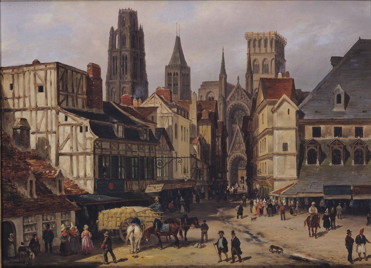 Place de la Haute-Vieille-Tour, Rouen, 1824 (olje på papp) av Giuseppe Canella