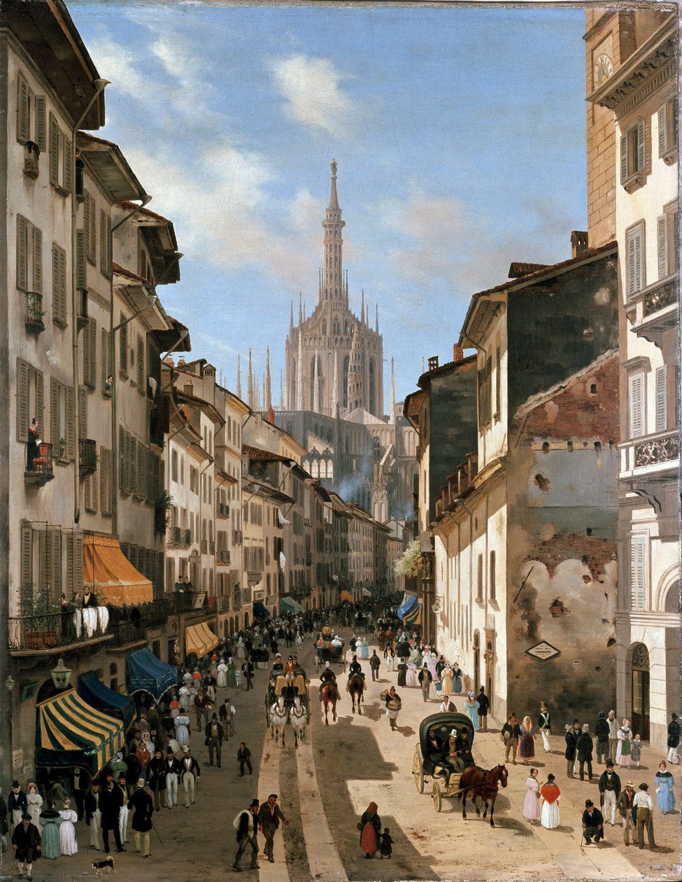 Utsikt over Corsia dei Servi-gaten (maleri, ca. 1839) av Giuseppe Canella
