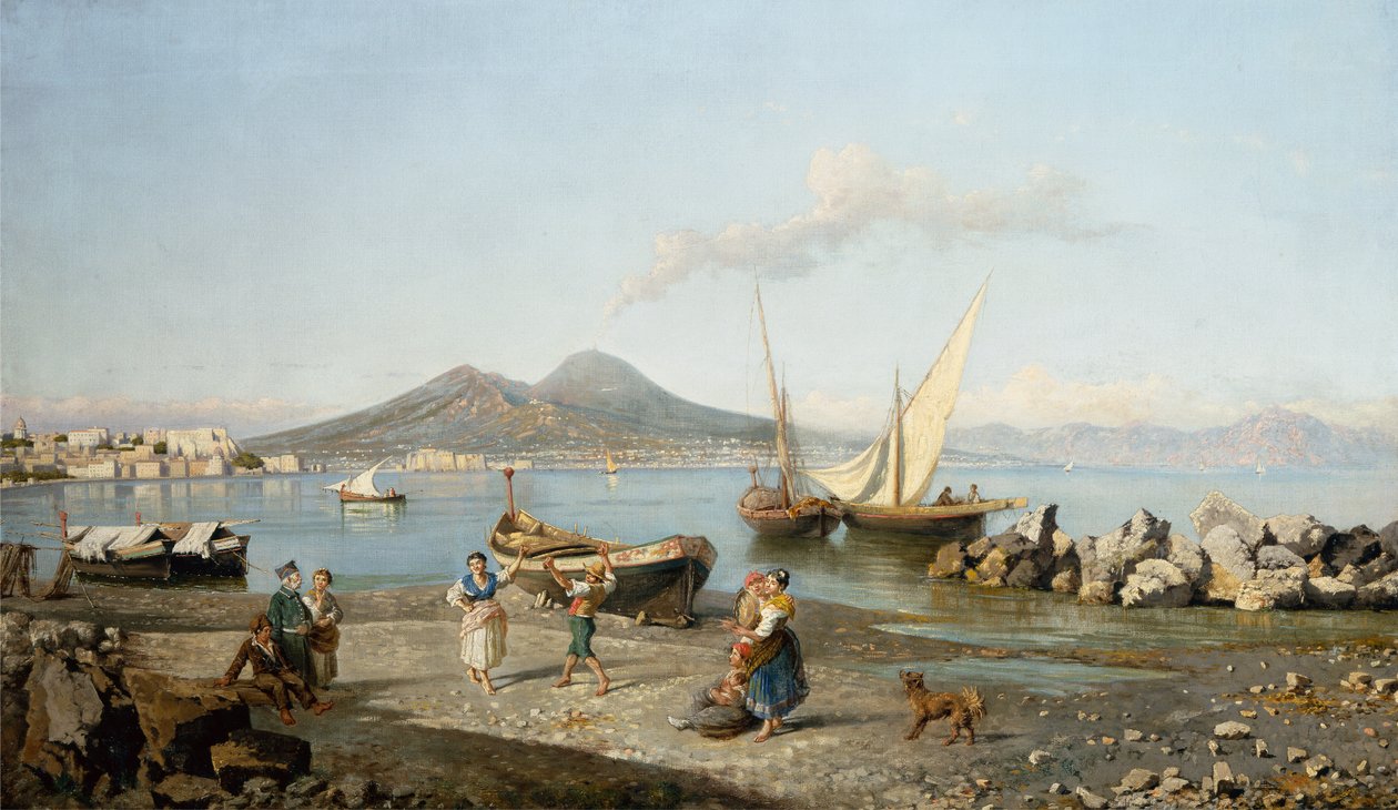 Utsikt over Napolibukten (olje på lerret) av Giuseppe Carelli