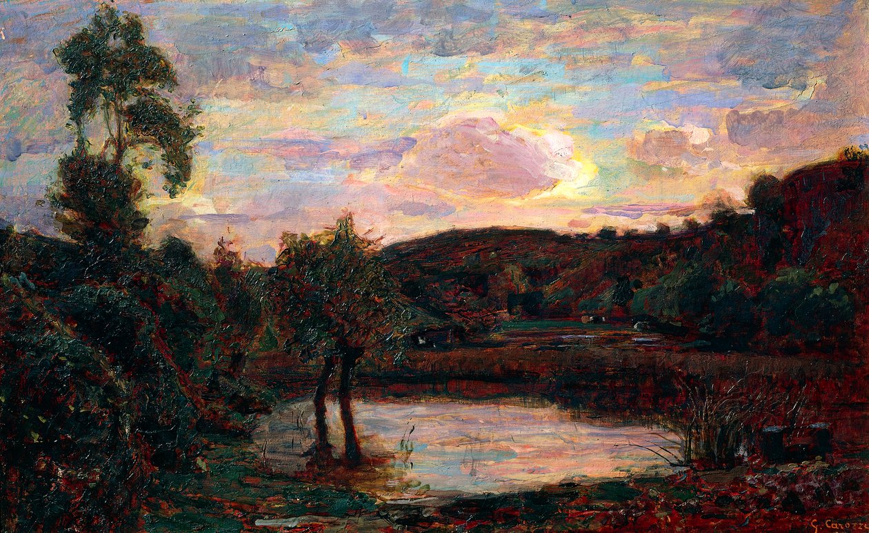 Solnedgang i Engadine, av Giuseppe Carozzi (1864-1938) av Giuseppe Carozzi