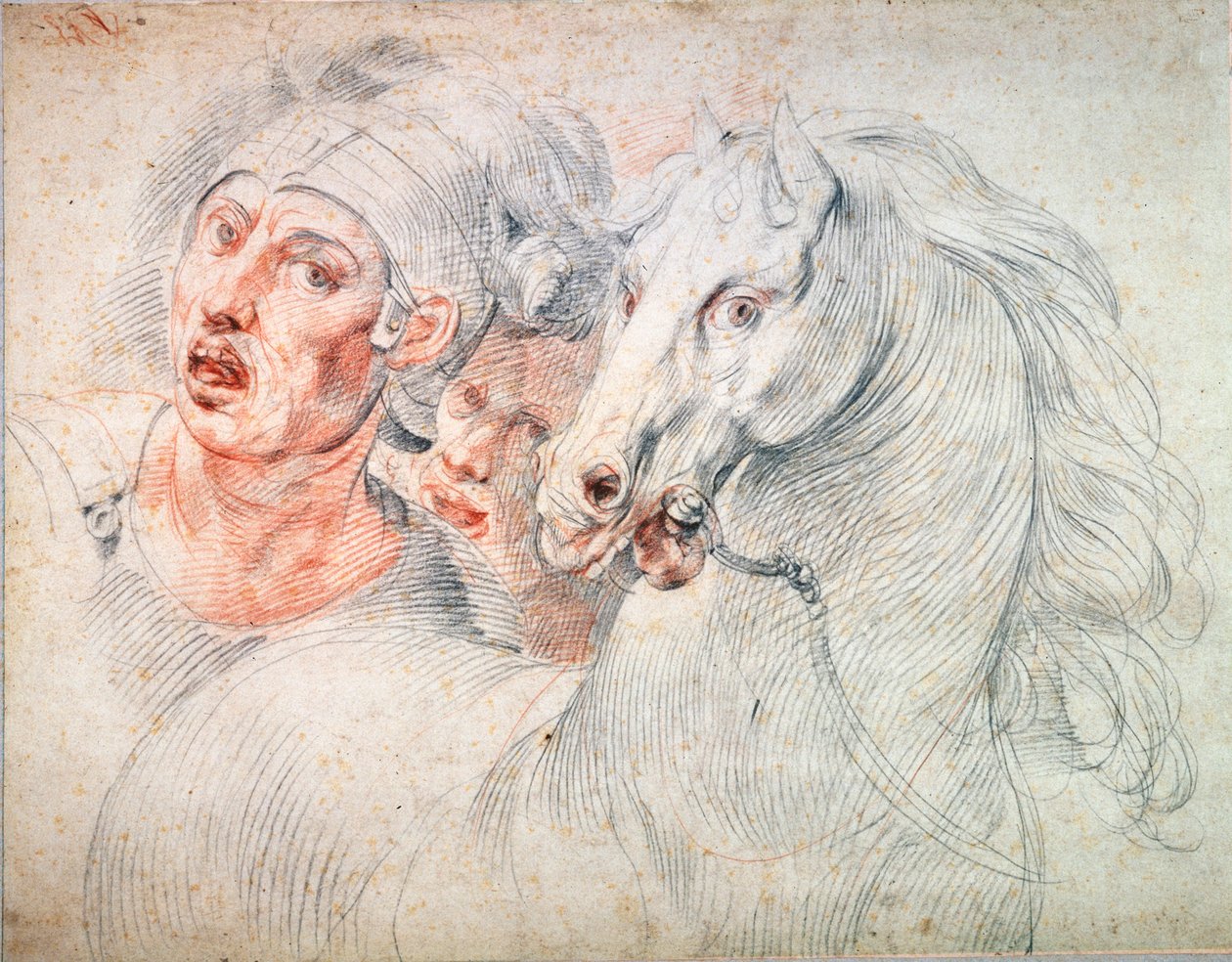 Studie av en hest og to soldater, tidlig på 1600-tallet av Giuseppe Cesari