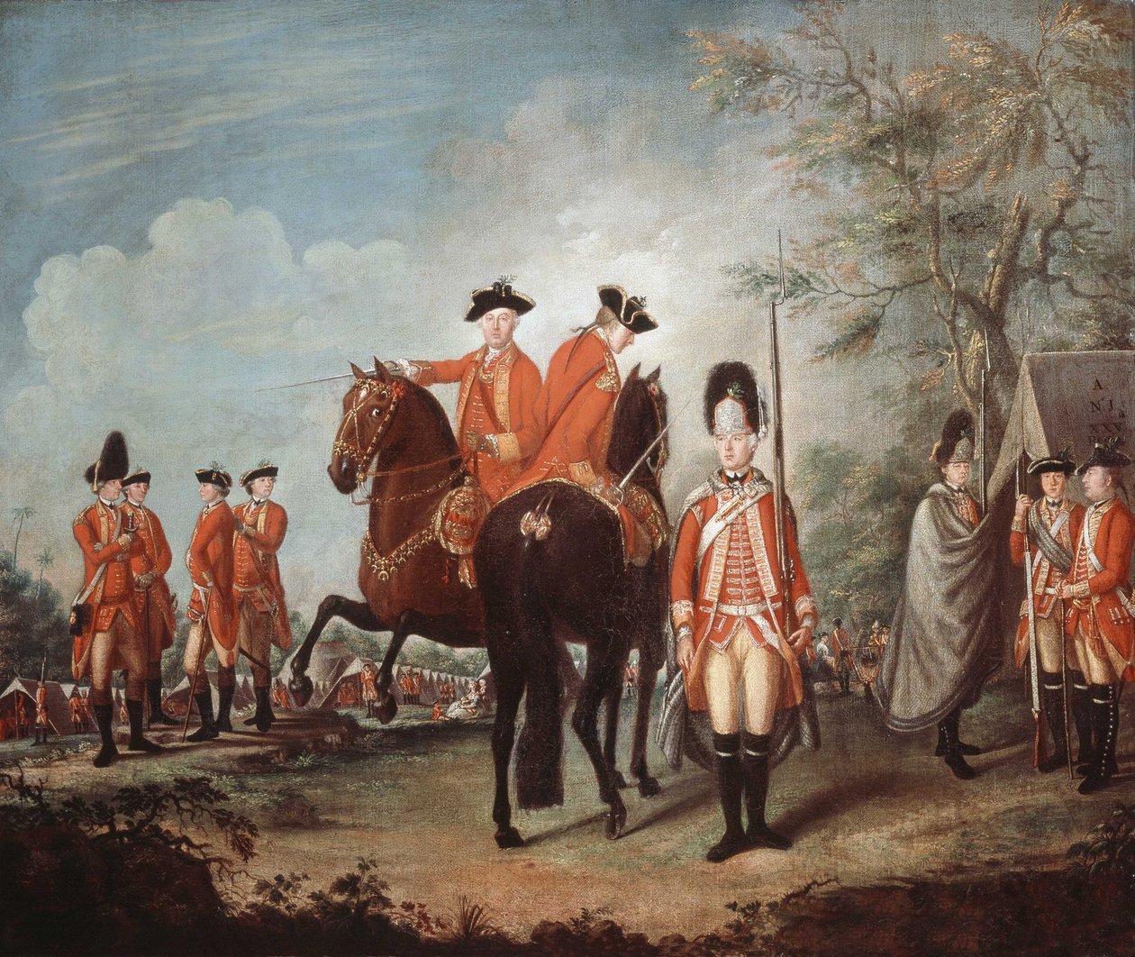Two Horses of the Regiment, 25th Regiment of Foot, Menorca, ca. 1769 (olje på lerret) av Giuseppe Chiesa