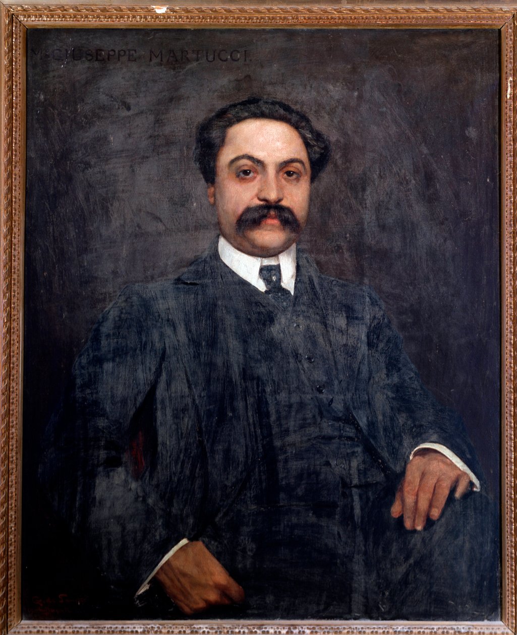 Portrett av Giuseppe Martucci (1856-1909) italiensk komponist, dirigent, pianist og lærer Maleri av Giuseppe de Sanctis (1858-1924) 1904 Bologna, samfunnsmusikalsk museum av Giuseppe De Sanctis