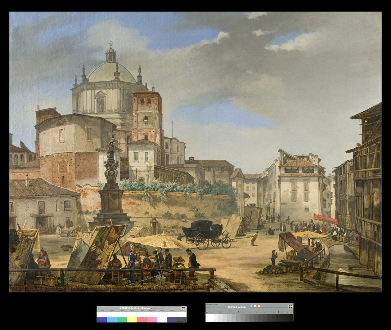Utsikt over Piazza della Vetra i Milano, 1833 av Giuseppe Elena