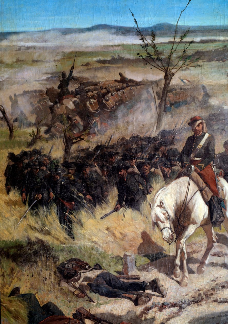 Detalj av den italienske leiren, fra slaget ved Magenta i 1859 (olje på lerret av Giuseppe Fattori