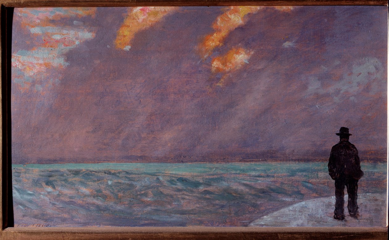 Solnedgang på havet (olje på lerret av Giuseppe Fattori