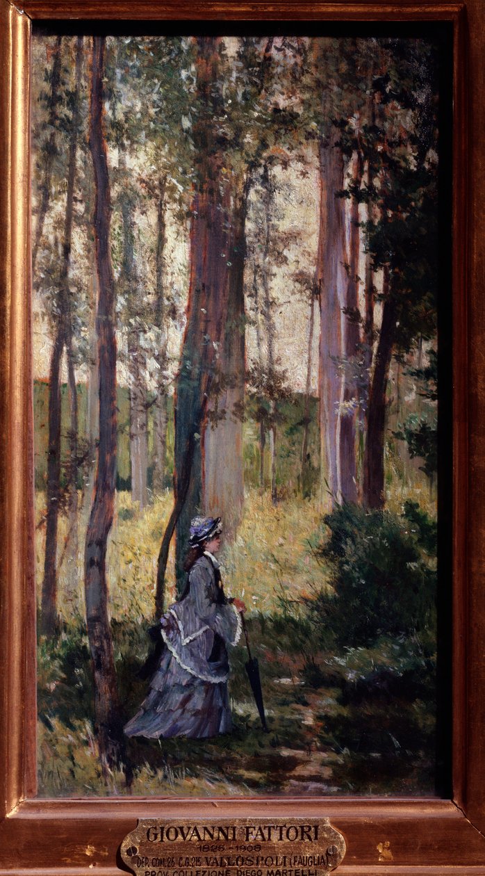Vallospoli Elegant kvinne som går i skogen Maleri av Giovanni Fattori av Giuseppe Fattori