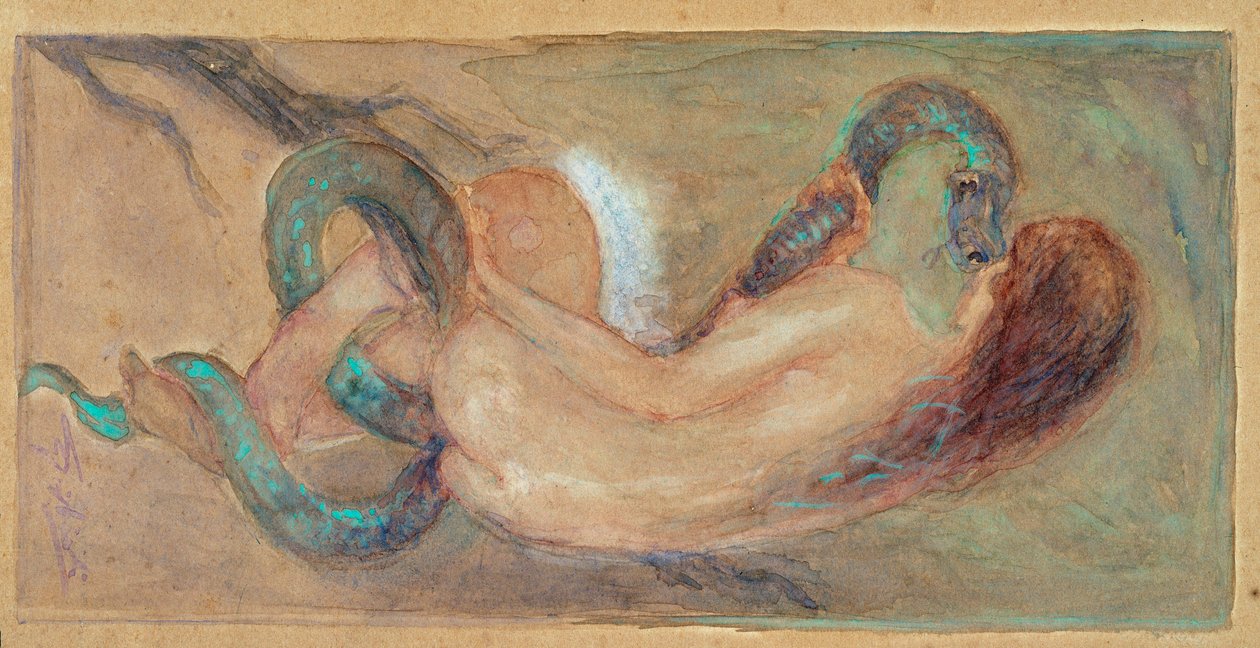 Eve Watercolor av Giuseppe Giglioli (1881-1930) Dim 11x23 cm Genes, Gallery of Modern Art, inv 0163 av Giuseppe Giglioli