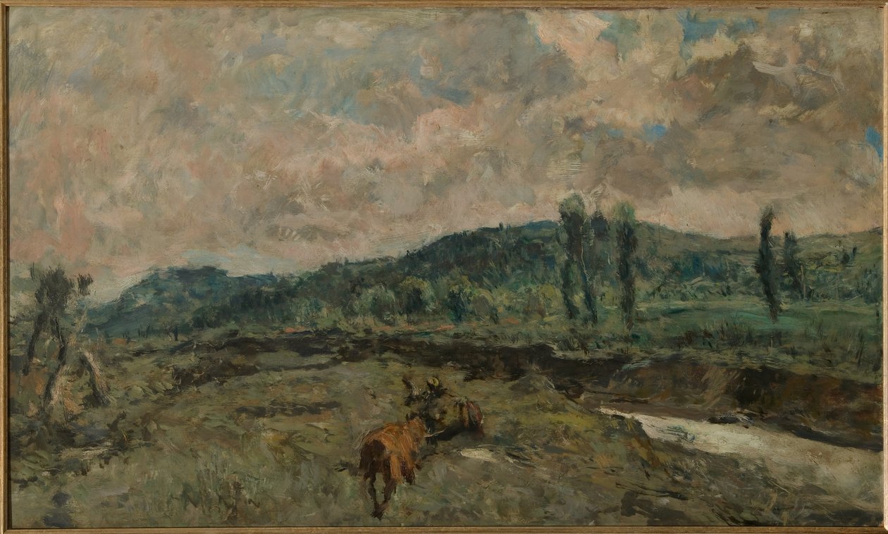 Landskap med vogner (olje på panel) av Giuseppe Graziosi