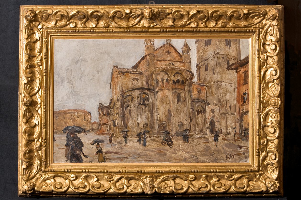 Piazza Grande in the Rain (olje på kryssfiner) av Giuseppe Graziosi