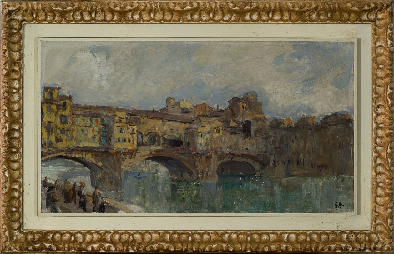 Ponte Vecchio i Firenze (oljemaleri på lerret) av Giuseppe Graziosi