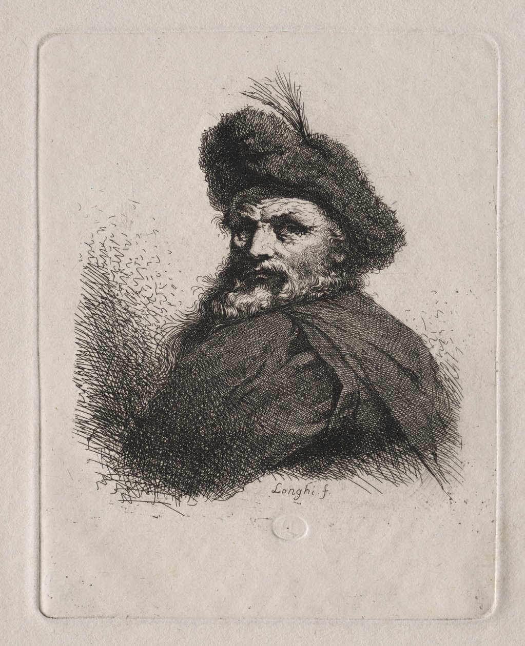 Byste av en mann med pelshatt. av Giuseppe Longhi