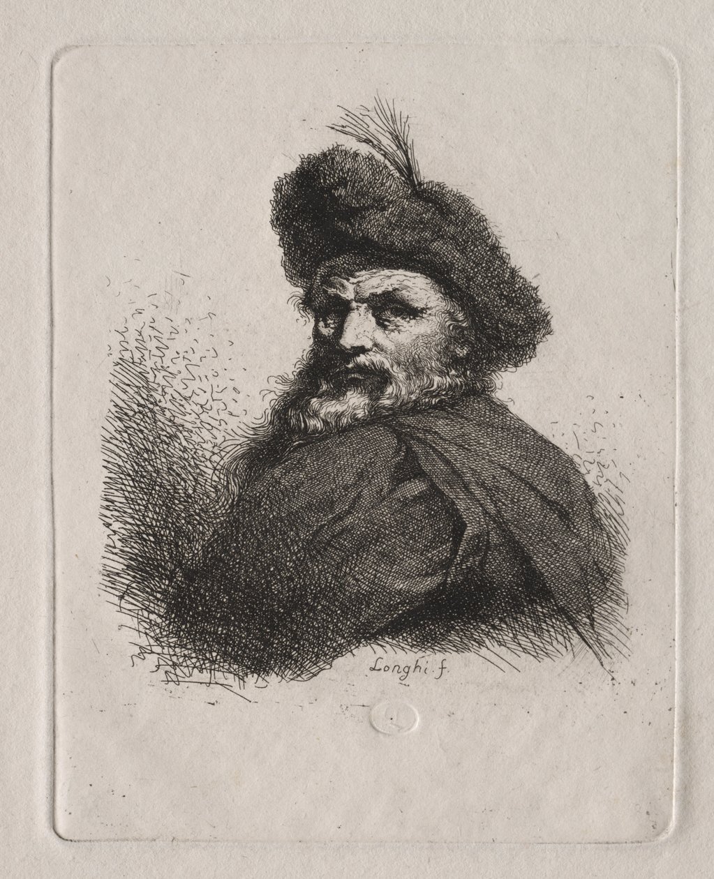 Byste av en mann med pelshatt av Giuseppe Longhi