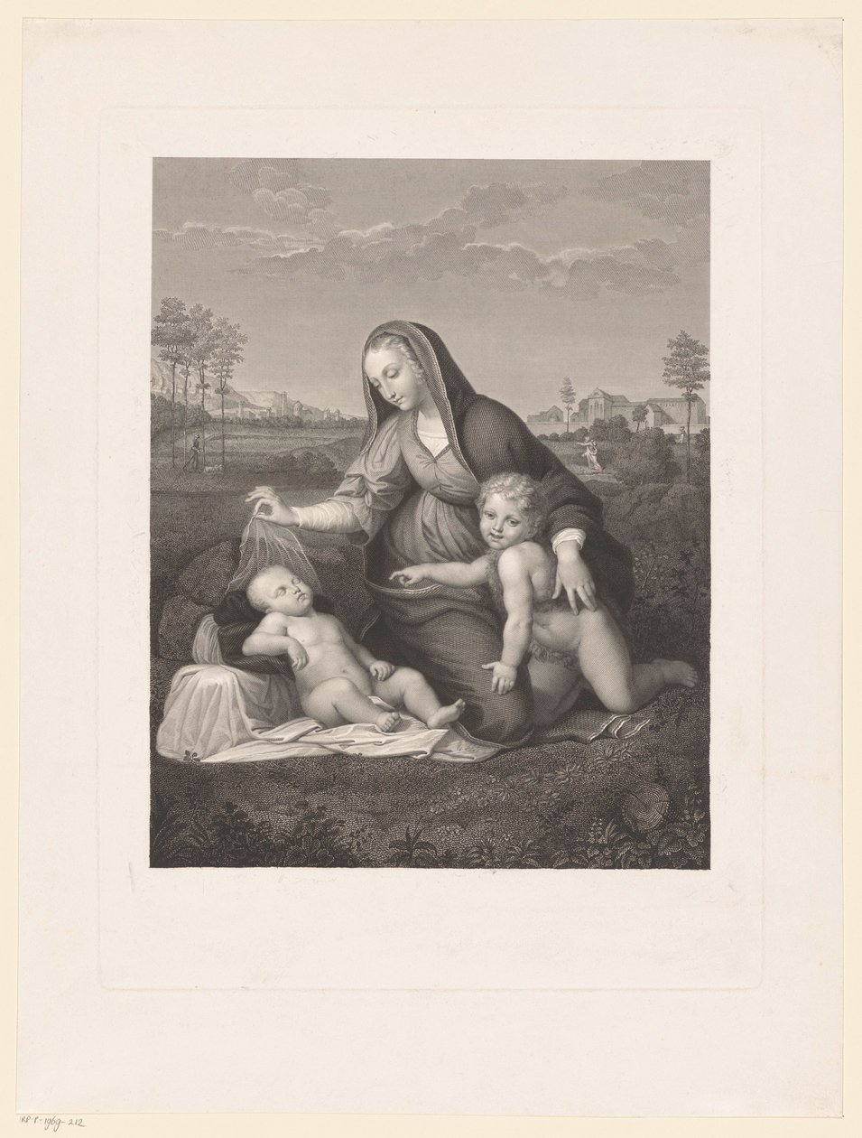 Jomfru og barn og den unge døperen Johannes i et landskap Madonna del Velo av Giuseppe Longhi