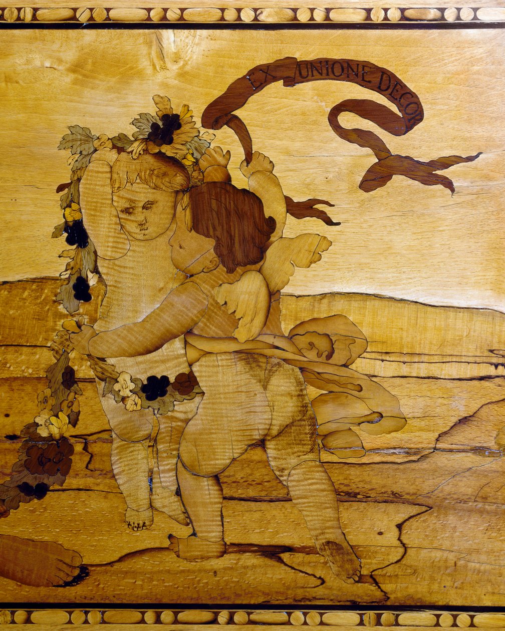 Cupids, detalj fra kommode med innlegg og marmortopp av Giuseppe Maggiolini