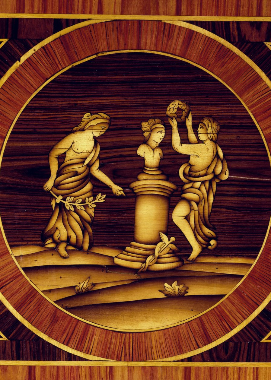 Forsoningsritual hos Herm of Mercury, detalj fra kommode i valnøtt, lønn, buksbom, oliven, rose og palisander, av Giuseppe Maggiolini (1738-1814), Italia av Giuseppe Maggiolini