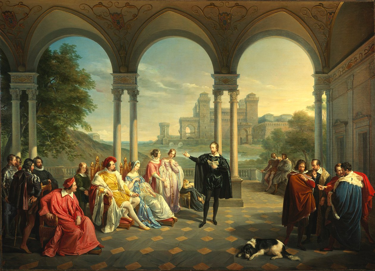 Torquato Tasso leser La Gerusalemme Liberata ved domstolen i Ferrara, 1841. av Giuseppe Mancinelli