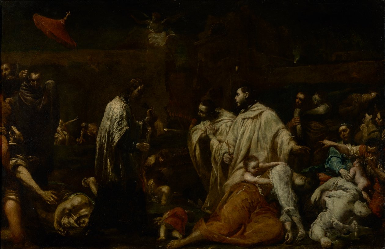 Den salige Bernard Tolomei går i forbønn for pestens opphør i Siena, ca. 1735 (olje på kobber) av Giuseppe Maria Crespi