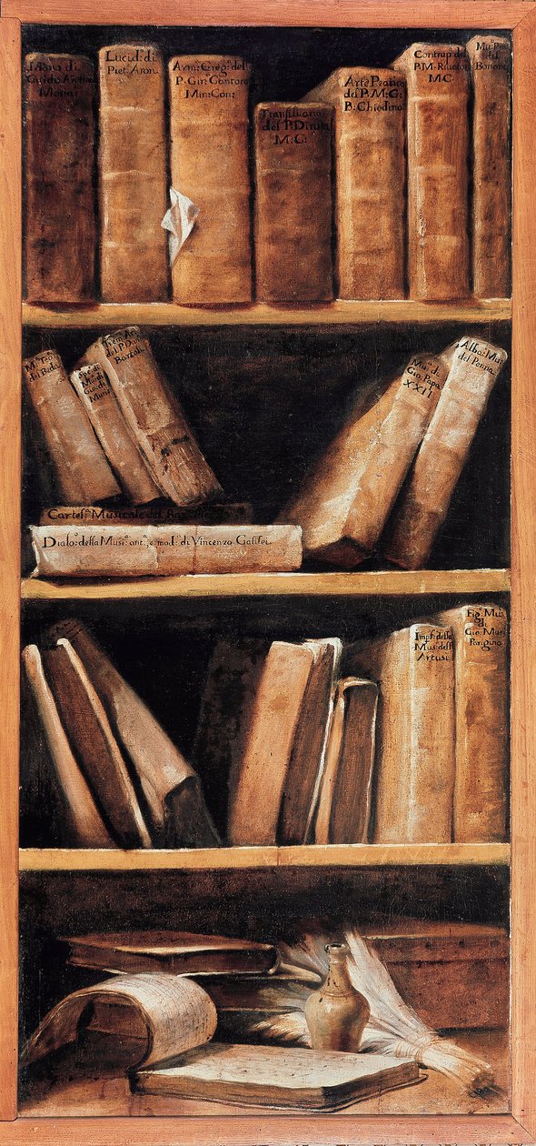 Stilleben-bibliotek med musikkbøker. Maleri av Giuseppe Maria Crespi dit lo Spagnolo (spanjolen) (1665-1747) 1715 Bologna, musikkonservatoriet av Giuseppe Maria Crespi
