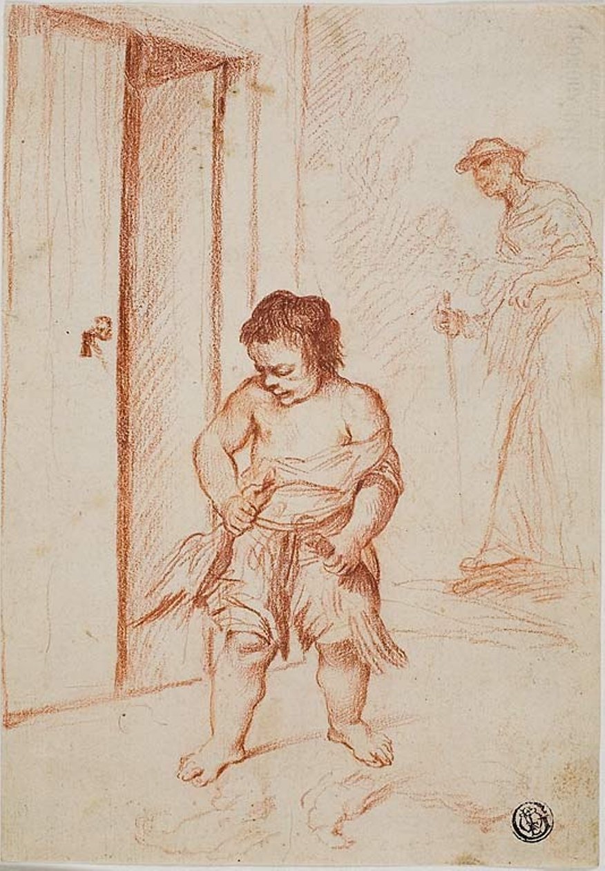 Studie av to figurer (recto); Fragmentær kopi (verso) av Giuseppe Maria Crespi