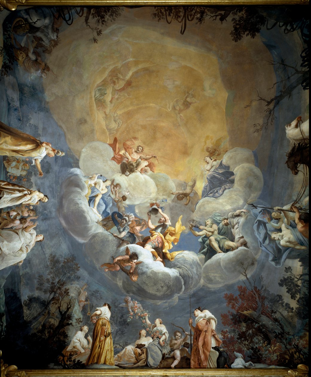 The Olympus Fresco av Giuseppe Maria Crespi dit lo Spagnolo (1665-1747) 1700-1710 Bologna Palazzo Pepoli Campogrande av Giuseppe Maria Crespi