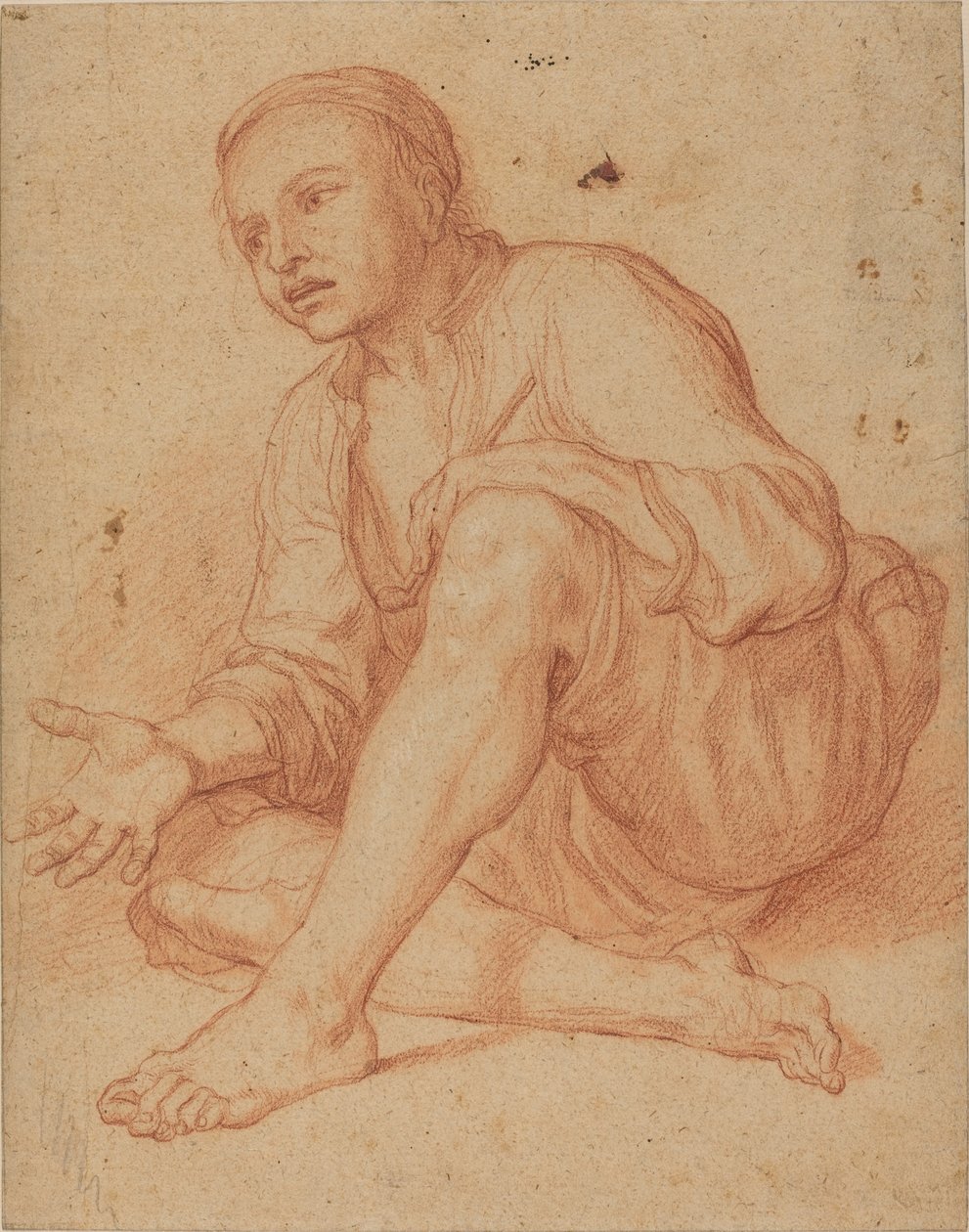 Ung bonde sitter på bakken [recto] av Giuseppe Maria Crespi