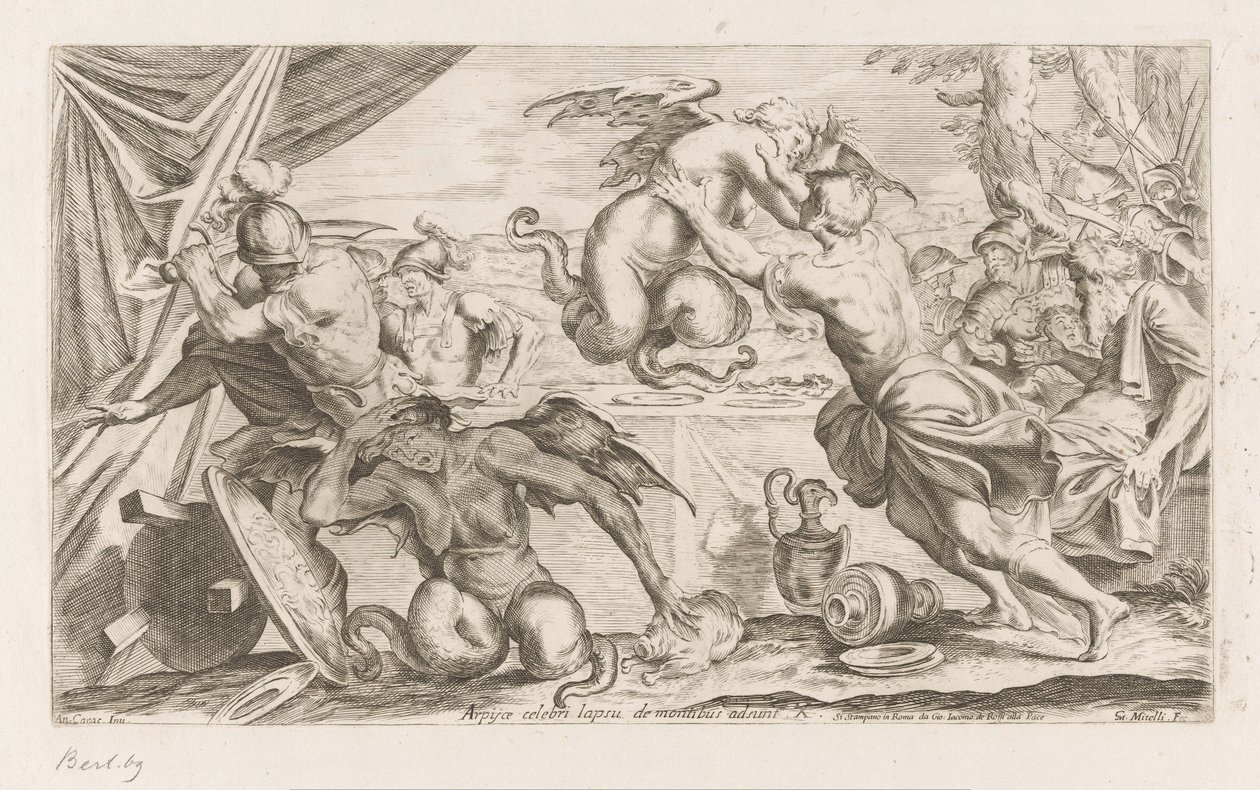 Aeneas og hans følgesvenner kjemper mot harpiene Arpijae celebri lapsu de montibus adsunt (tittel på objekt) Wanderings of Aeneas (serietittel) L