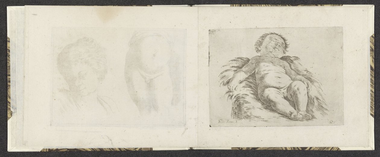 Liggende naken baby Tegningseksempler (serietittel) Mitelli intaglio (serietittel) av Giuseppe Maria Mitelli